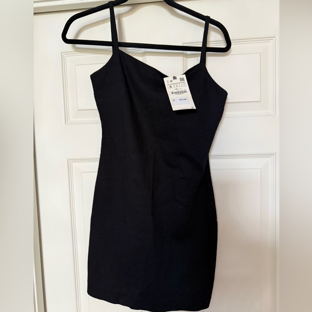 Zara Black Mini Dress with Spaghetti Straps NWT